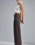 HiCCUP Дамски дънки High Waist Flare висока талия широк крачол кафяво-бежови деним