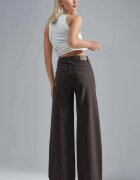 HiCCUP Дамски дънки High Waist Flare висока талия широк крачол кафяво-бежови деним