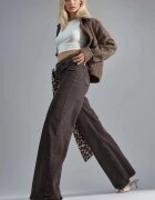 HiCCUP Дамски дънки High Waist Flare висока талия широк крачол кафяво-бежови деним
