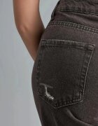 HiCCUP Дамски дънки High Waist Flare висока талия широк крачол кафяво-бежови деним