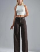 HiCCUP Дамски дънки High Waist Flare висока талия широк крачол кафяво-бежови деним
