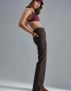 HiCCUP Дамски дънки High Waist Flare висока талия широк крачол кафяво-бежови деним
