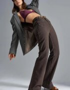 HiCCUP Дамски дънки High Waist Flare висока талия широк крачол кафяво-бежови деним