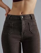 HiCCUP Дамски дънки High Waist Flare висока талия широк крачол кафяво-бежови деним