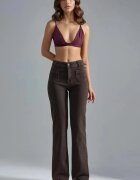 HiCCUP Дамски дънки High Waist Flare висока талия широк крачол кафяво-бежови деним
