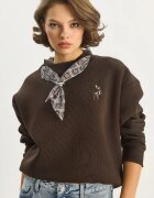 HiCCUP Дамски суичър с кръгло деколте и бродерия Кафяв