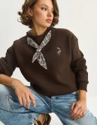 HiCCUP Дамски суичър с кръгло деколте и бродерия Кафяв
