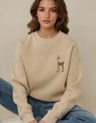 HiCCUP Дамски суитшърт Comfort животински модел бежов памук