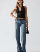 HiCCUP Дамски топ slim fit плетка V-образно деколте черен джърси