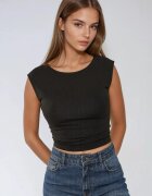 HiCCUP Къс блуза с отворен гръб Черен Вискоза Черен