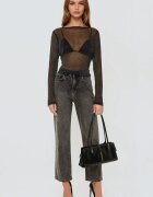 HiCCUP Прозрачна блуза с дълъг ръкав slim fit черна Черен