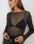 HiCCUP Прозрачна блуза с дълъг ръкав slim fit черна Черен
