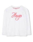 HUGO Блуза с овално деколте и лого Бял/Прашно розово