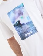 HUGO Памучна тениска Nalotrix Бял/Син