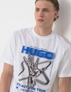 HUGO Памучна тениска с лого Черен/Кралско Синьо/Бял