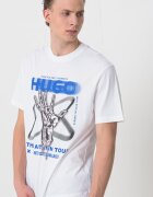 HUGO Памучна тениска с лого Черен/Кралско Синьо/Бял