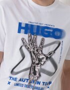HUGO Памучна тениска с лого Черен/Кралско Синьо/Бял