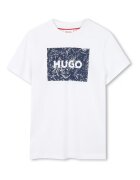 HUGO Памучна тениска с лого Ултрамарин синьо/Бял