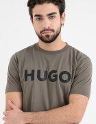 HUGO Стандартна тениска Dulivio с гумирано лого Черен/Каки
