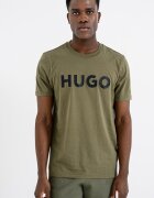 HUGO Стандартна тениска Dulivio с гумирано лого Черен/Тъмно каки