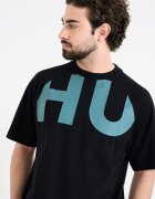 HUGO Свободна тениска Nalftee с лого Черен/Персийско зелено