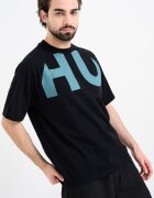HUGO Свободна тениска Nalftee с лого Черен/Персийско зелено
