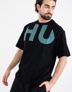 HUGO Свободна тениска Nalftee с лого Черен/Персийско зелено