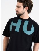 HUGO Свободна тениска Nalftee с лого - Черен/Персийско зелено