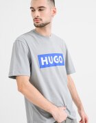 HUGO Тениска Nico с лого и овално деколте Пепеляво сиво/Кралско Синьо