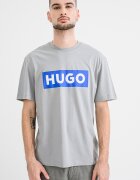 HUGO Тениска Nico с лого и овално деколте Пепеляво сиво/Кралско Синьо