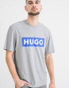 HUGO Тениска Nico с лого и овално деколте Пепеляво сиво/Кралско Синьо