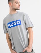 HUGO Тениска Nico с лого и овално деколте Пепеляво сиво/Кралско Синьо