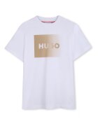 HUGO Тениска с овално деколте и лого с преливащи се нюанси Камел/Бял