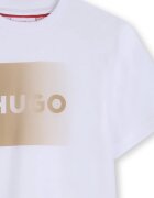 HUGO Тениска с овално деколте и лого с преливащи се нюанси Камел/Бял