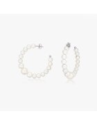 INDIRA Сребърни обеци Pearl Hoops - Естествени перли