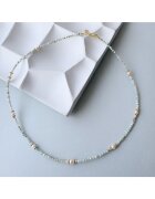 IOANA PREDA Йоана Преда - Колие от сребро и полускъпоценни камъни Aqua Pearl - Тюркоаз/ Златист - Продуктът ще бъде доставен в индивидуална опаковка.