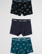 Jack & Jones Боксерки с принт - 3 чифта Зелен/Черен/Тъмносин