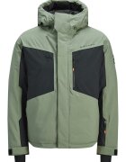 Jack & Jones Двуцветно непромокаемо зимно яке с джобове - Черен/Светлозелен