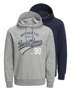 Jack & Jones Худита с лого - 2 броя - Бял/Сив меланж/Тъмносин