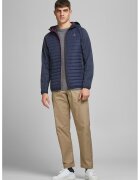 Jack & Jones Капитонирано яке с вата и качулка - Мръснобял/Тъмносин