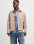 Jack & Jones Късо палто за мъже - JEHARRIS - с висока яка и 2 наклонени джоба - Светлокафяв