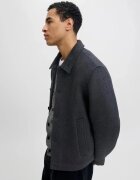 Jack & Jones Мъжко палто късо тъмносив L висока яка 2 наклонени джоба Tъмносив