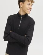 Jack & Jones Памучен пуловер с къс цип Черен