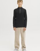 Jack & Jones Памучен пуловер с къс цип Черен