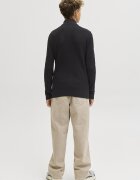 Jack & Jones Памучен пуловер с къс цип Черен
