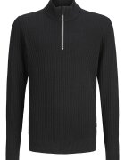 Jack & Jones Памучен пуловер с къс цип Черен