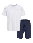 Jack & Jones Памучна тениска и спортни бермуди Тъмносин/Бял