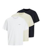 Jack & Jones Памучна тениска с овално деколте - 3 броя - Бял/Черен/Бежов