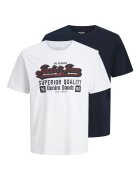 Jack & Jones Памучни тениски с лого - 2 части Бял/Тъмносин