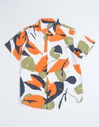 Jack & Jones Риза с къси ръкави и флорален десен Бял/Зелен/Оранжев